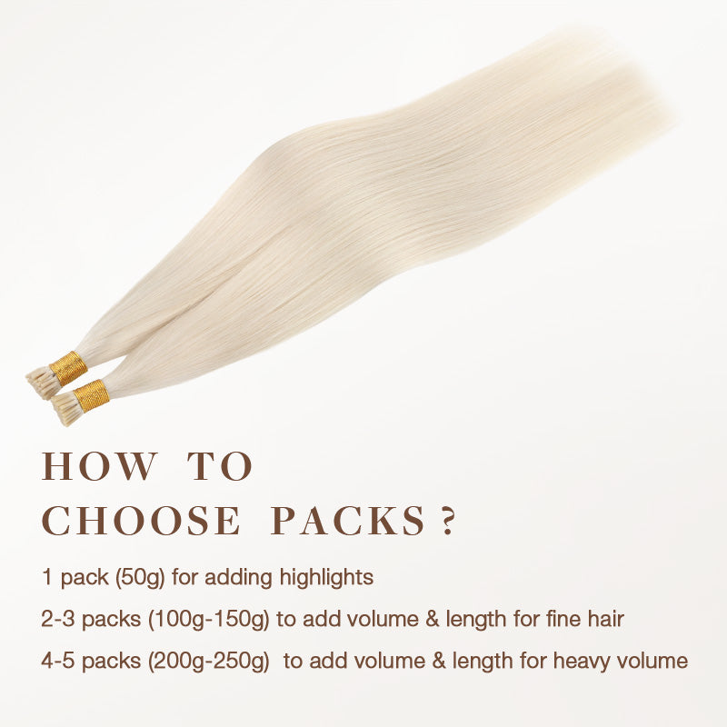 Pure Platinum Blonde (1000) I-Tip Hair Extensions 50g_100% Remy Human Hair.