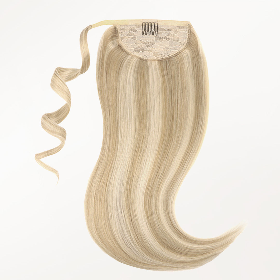 Dark Blonde Highlighted Bleach Blonde (18A/613A) Ponytail [Clearance]_100% Remy Human Hair.