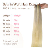 Platinum Blonde Balayage (17/22/60) Sew-In Weft Hair Extensions (80g-120g)_100% Remy Human Hair.