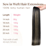 Black to Light Blonde Balayage (1B/19/1B) Sew-In Weft Hair Extensions (80g-120g)_100% Remy Human Hair.