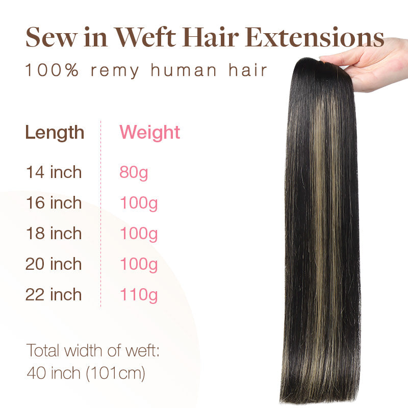 Black to Light Blonde Balayage (1B/19/1B) Sew-In Weft Hair Extensions (80g-120g)_100% Remy Human Hair.