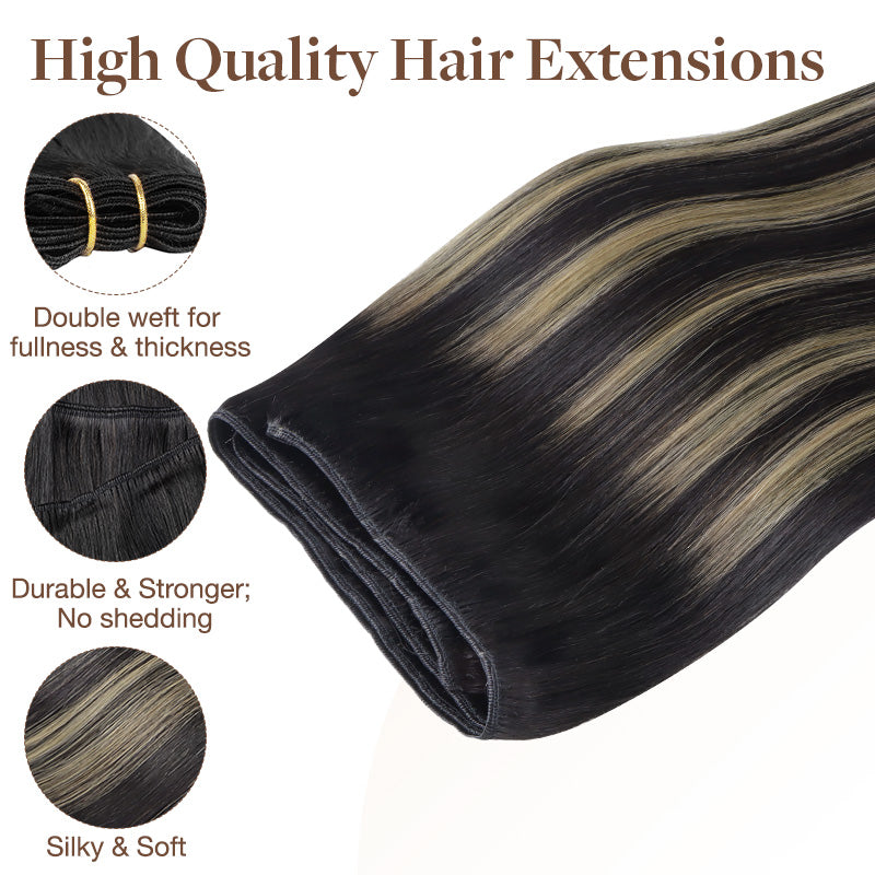 Black to Light Blonde Balayage (1B/19/1B) Sew-In Weft Hair Extensions (80g-120g)_100% Remy Human Hair.