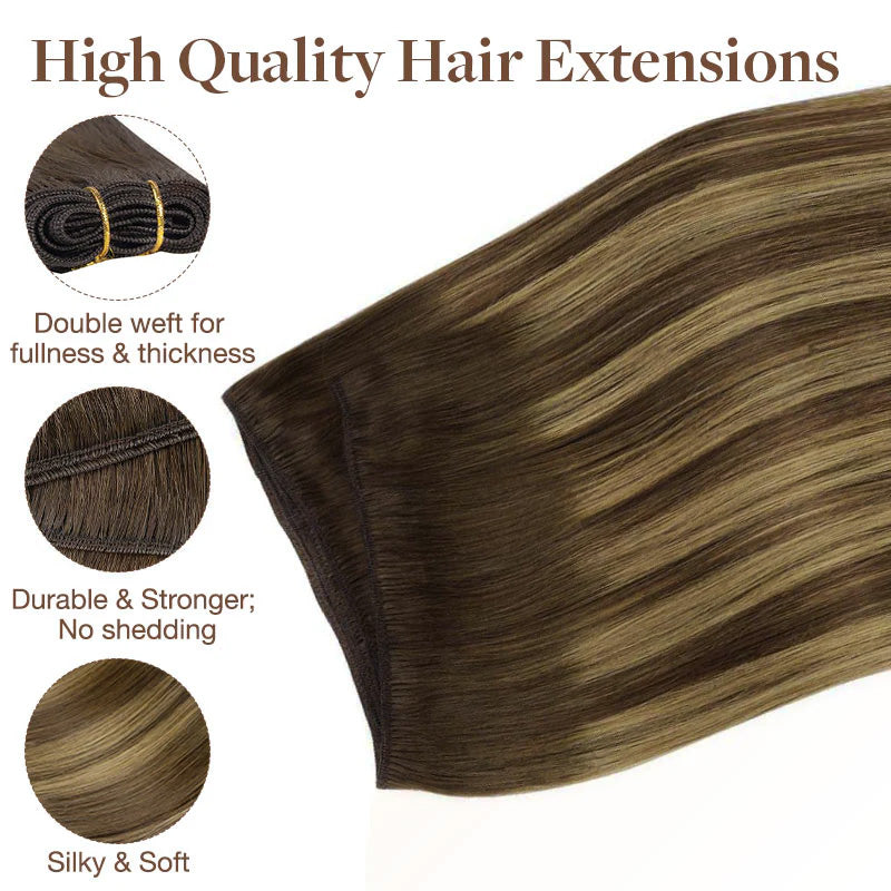Caramel Blonde Balayage (4/27/4) Sew-In Weft Hair Extensions (80g-120g)-100% Remy Human Hair.